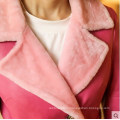 Розовый мода дамы овчины и ягненка кожи длинное пальто в стиле